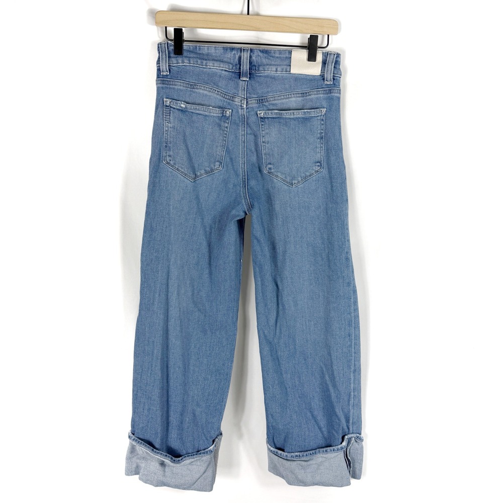 Paige Sasha Ankle Jeans Cuffed Wide Leg Blue High Rise Cropped Denim Womens 27 - Picture 11 of 14